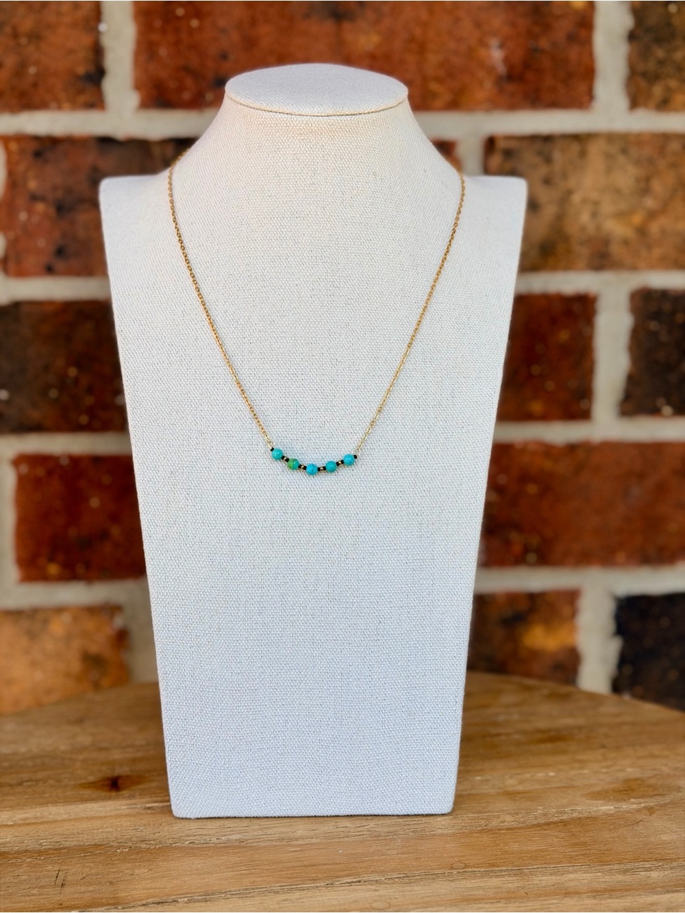 Turquoise and Brown Gold Bar Necklace